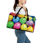 Colorful Easter Eggs Print Leather Duffle Bag