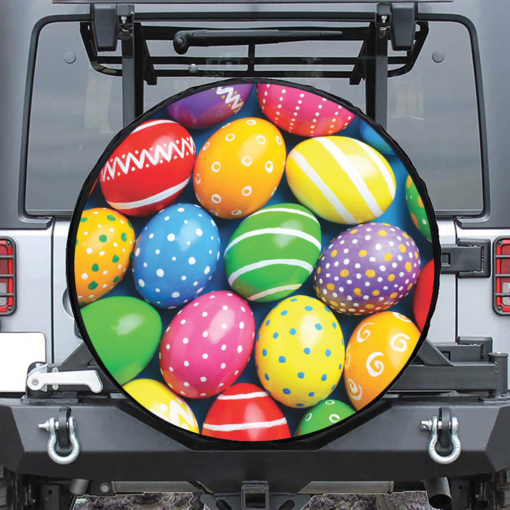 Colorful Easter Eggs Print Leather Spare Tire Cover