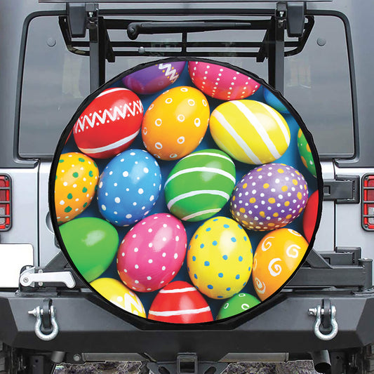 Colorful Easter Eggs Print Leather Spare Tire Cover