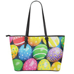 Colorful Easter Eggs Print Leather Tote Bag