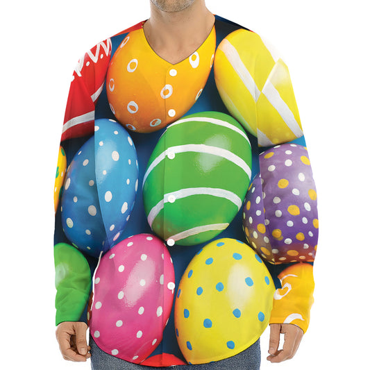 Colorful Easter Eggs Print Long Sleeve Baseball Jersey