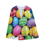 Colorful Easter Eggs Print Long Sleeve Short Coat