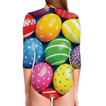 Colorful Easter Eggs Print Long Sleeve Swimsuit