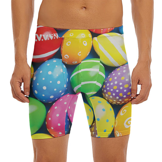 Colorful Easter Eggs Print Men's Long Boxer Briefs