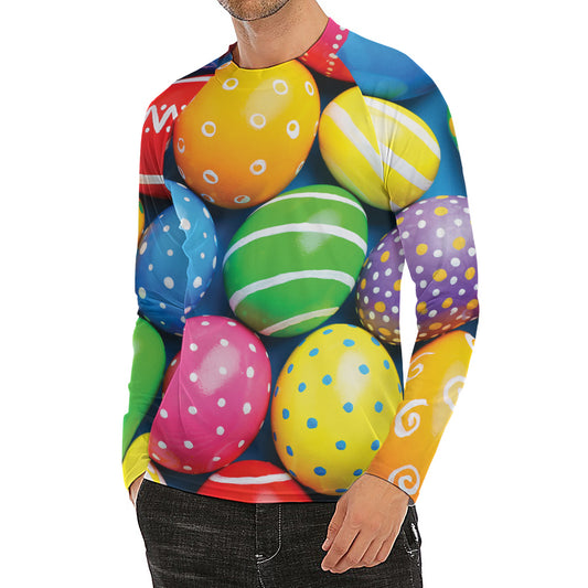 Colorful Easter Eggs Print Men's Long Sleeve Rash Guard