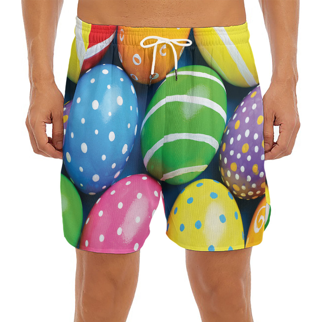 Colorful Easter Eggs Print Men's Split Running Shorts