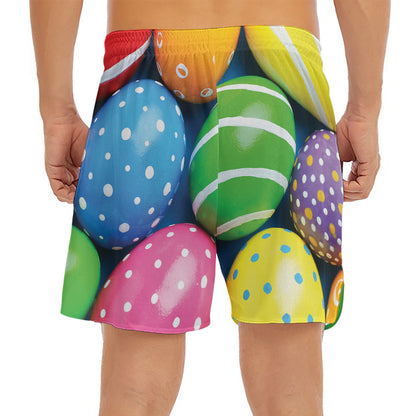 Colorful Easter Eggs Print Men's Split Running Shorts