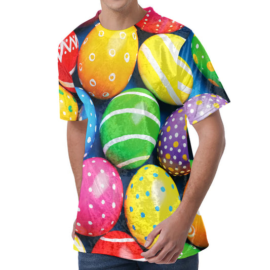 Colorful Easter Eggs Print Men's Velvet T-Shirt