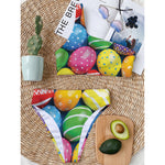 Colorful Easter Eggs Print One Shoulder Bikini Top