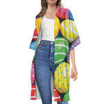 Colorful Easter Eggs Print Open Front Beach Cover Up