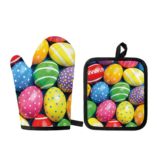 Colorful Easter Eggs Print Oven Mitt And Pot Holder Set