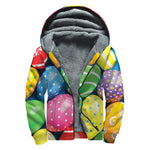 Colorful Easter Eggs Print Sherpa Lined Zip Up Hoodie