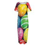 Colorful Easter Eggs Print Short Sleeve Long Nightdress