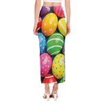 Colorful Easter Eggs Print Side Slit Maxi Skirt