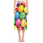 Colorful Easter Eggs Print Side Slit Midi Skirt