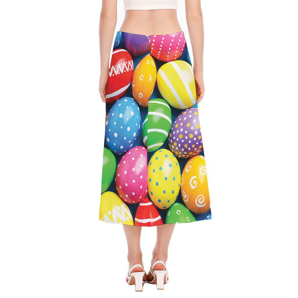 Colorful Easter Eggs Print Side Slit Midi Skirt