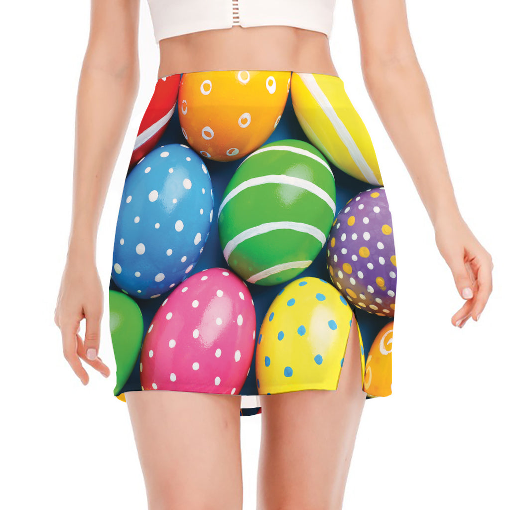 Colorful Easter Eggs Print Side Slit Mini Skirt