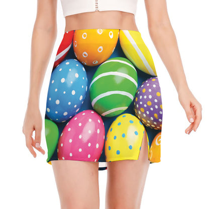 Colorful Easter Eggs Print Side Slit Mini Skirt