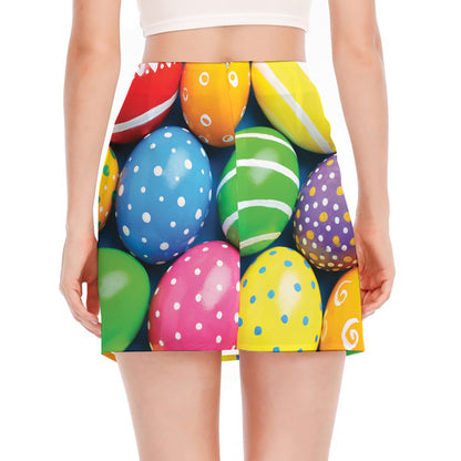 Colorful Easter Eggs Print Side Slit Mini Skirt