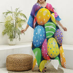 Colorful Easter Eggs Print Silk V-Neck Kaftan Dress