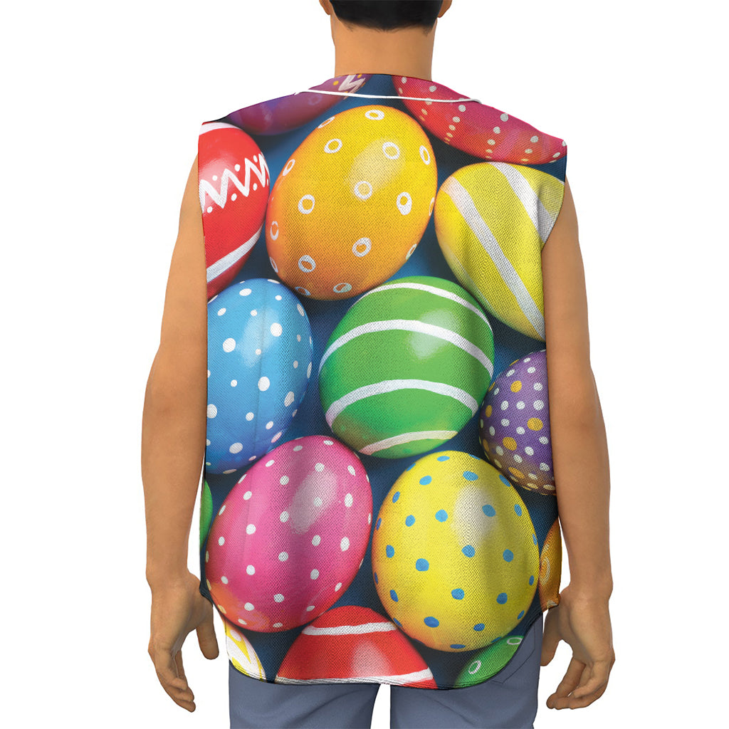 Colorful Easter Eggs Print Sleeveless Baseball Jersey