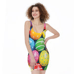 Colorful Easter Eggs Print Sleeveless Bodycon Dress