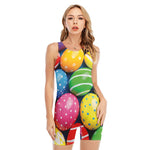 Colorful Easter Eggs Print Sleeveless One Piece Swimsuit