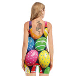 Colorful Easter Eggs Print Sleeveless One Piece Swimsuit