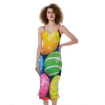 Colorful Easter Eggs Print Slim Fit Midi Cami Dress