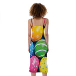 Colorful Easter Eggs Print Slim Fit Midi Cami Dress