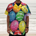 Colorful Easter Eggs Print Textured Short Sleeve Shirt