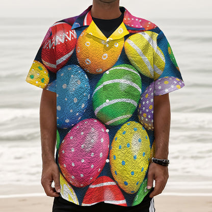 Colorful Easter Eggs Print Textured Short Sleeve Shirt