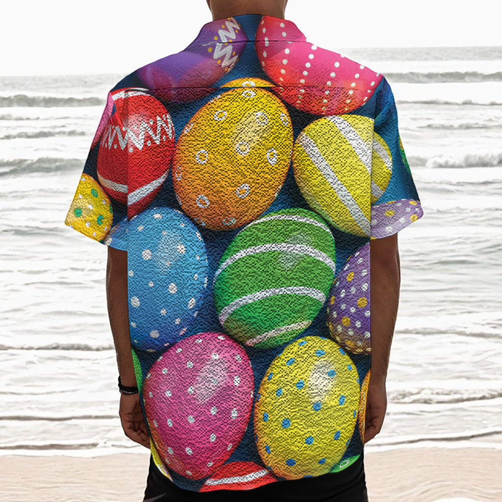 Colorful Easter Eggs Print Textured Short Sleeve Shirt