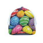 Colorful Easter Eggs Print White Mesh Trucker Cap
