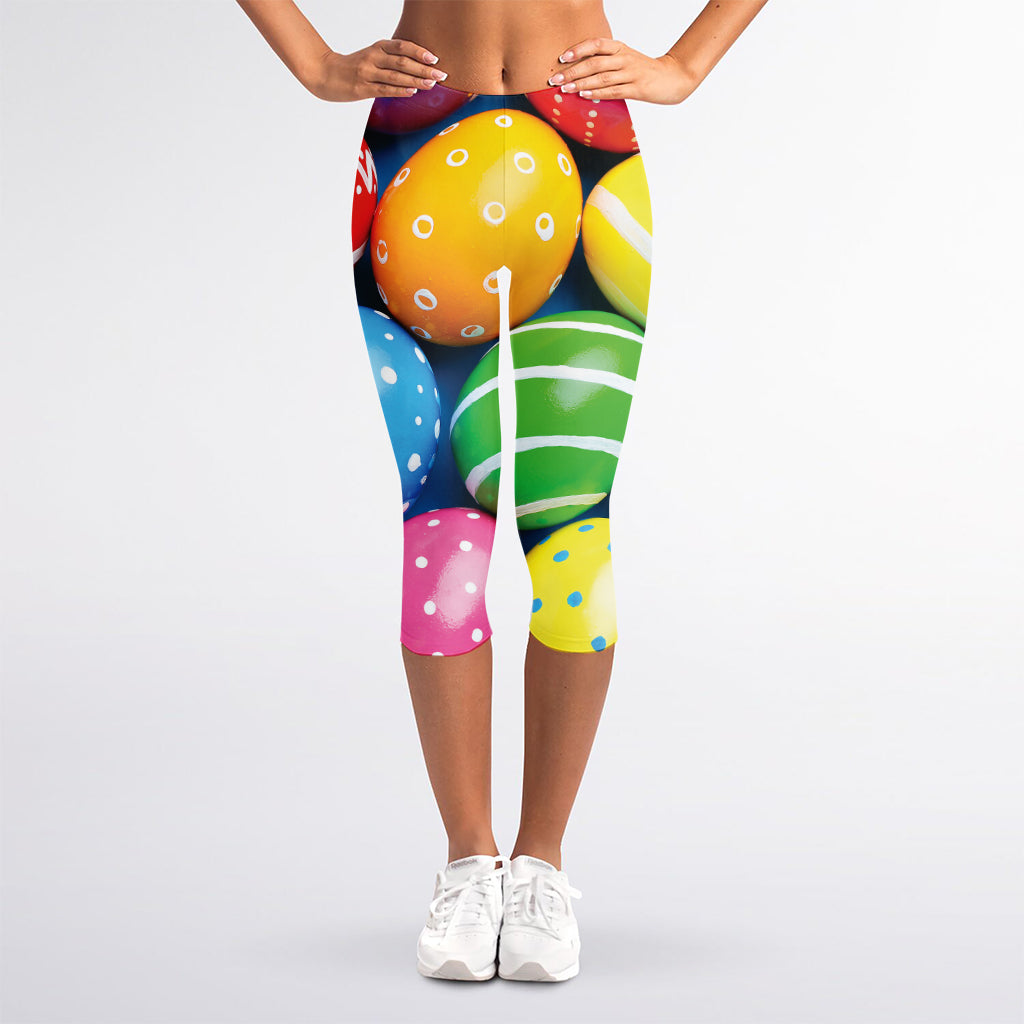 Colorful Easter Eggs Print Women's Capri Leggings