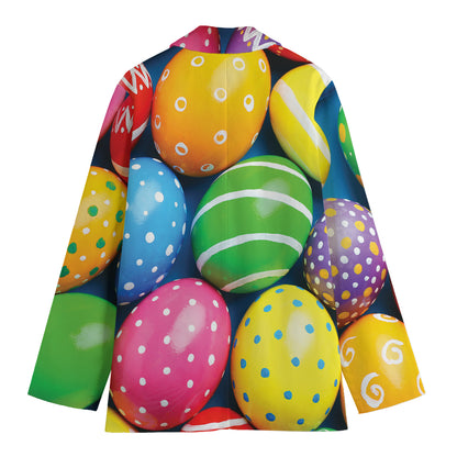 Colorful Easter Eggs Print Women's Cotton Blazer