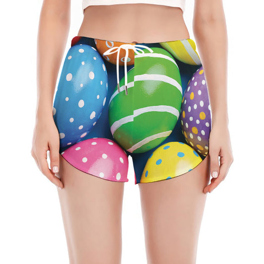 Colorful Easter Eggs Print Women's Split Running Shorts