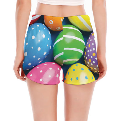 Colorful Easter Eggs Print Women's Split Running Shorts