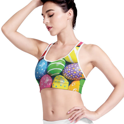 Colorful Easter Eggs Print Women's Sports Bra