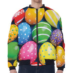 Colorful Easter Eggs Print Zip Sleeve Bomber Jacket