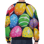 Colorful Easter Eggs Print Zip Sleeve Bomber Jacket