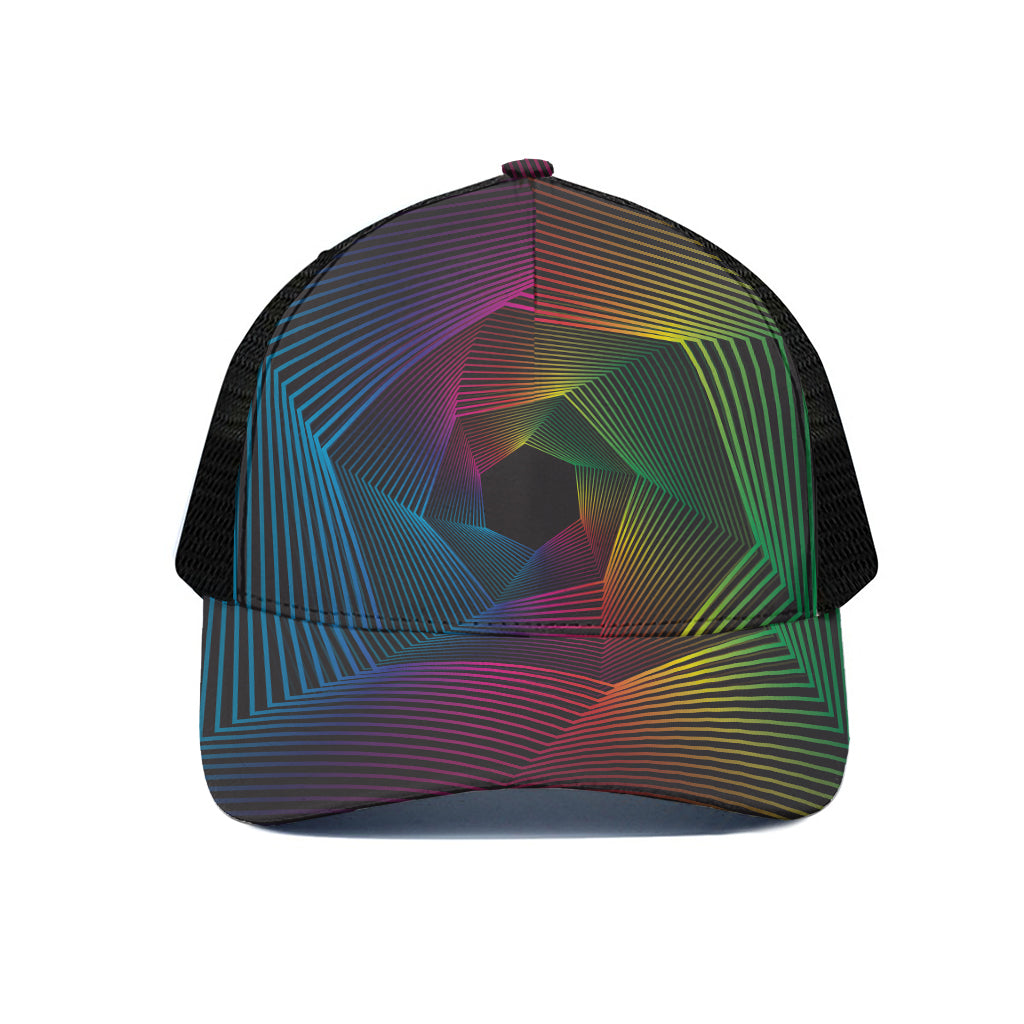 Colorful EDM Geometric Print Black Mesh Trucker Cap