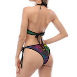 Colorful EDM Geometric Print Halter Scoop Tie Side Bikini
