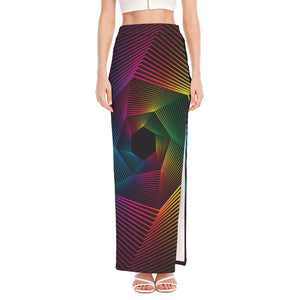 Colorful EDM Geometric Print High Slit Maxi Skirt