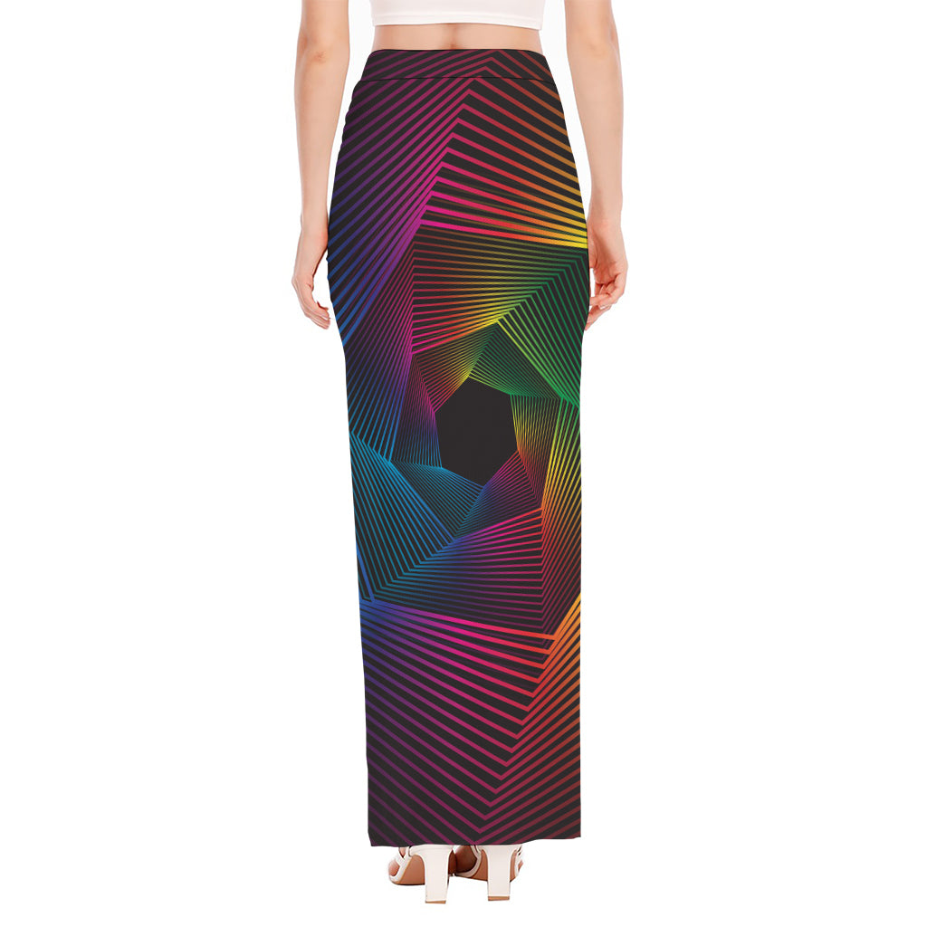 Colorful EDM Geometric Print High Slit Maxi Skirt