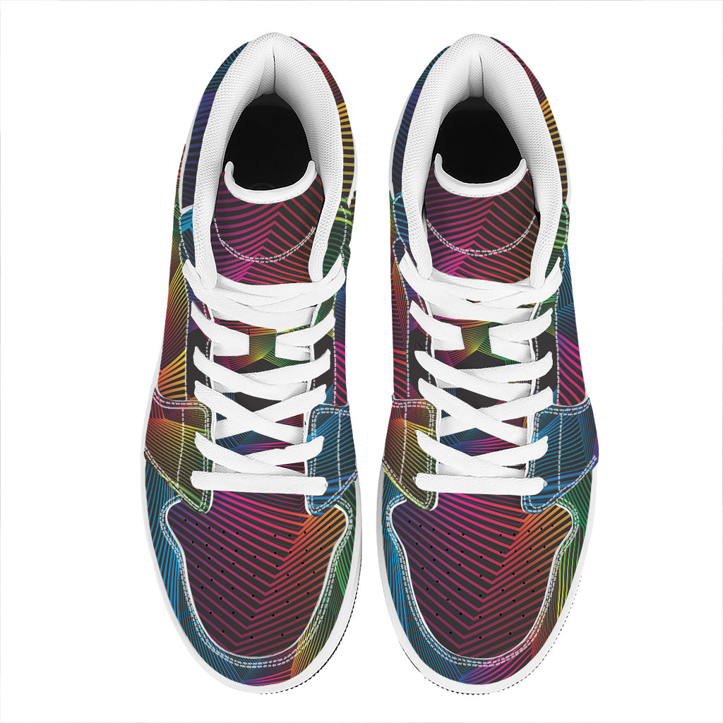 Colorful EDM Geometric Print High Top Leather Sneakers