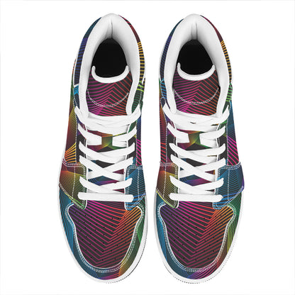 Colorful EDM Geometric Print High Top Leather Sneakers