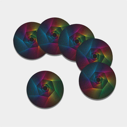 Colorful EDM Geometric Print Leather Coaster Set