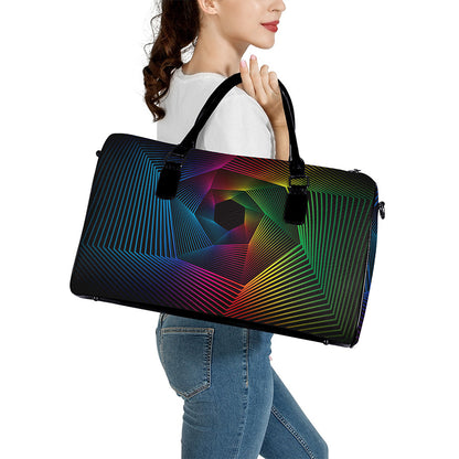 Colorful EDM Geometric Print Leather Duffle Bag
