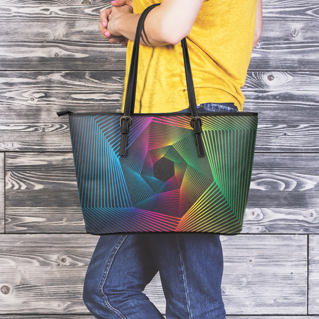 Colorful EDM Geometric Print Leather Tote Bag